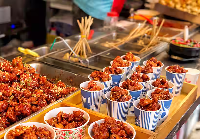 Korean fried chicken cups served at a street market